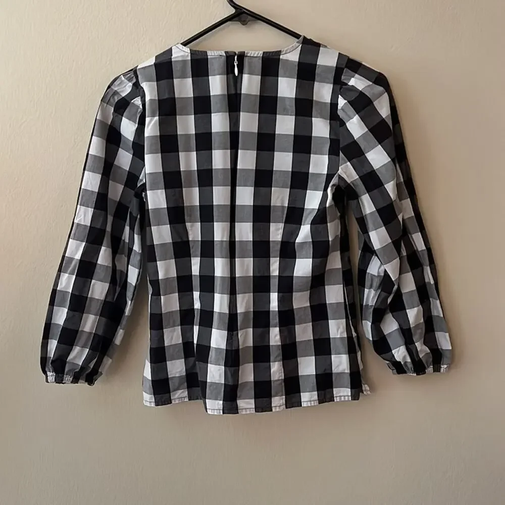 J. Crew Gingham Puff Sleeve Oversized Blouse Size 00